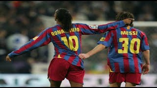 Lionel Messis First Goal for Barcelona  Assisted by ronaldinho [upl. by Ynohtnaleahcim]