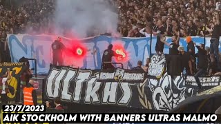 AIK STOCKHOLM WITH BANNERS ULTRAS MALMO  AIK Stockholm vs FF Malmo 2372023 [upl. by Bea]