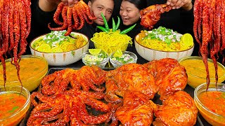 Couple Mukbang  Octopus Tentacles  Chicken Adobo  Chicken Thukpa amp Spicy Chutney  Nepali Mukbang [upl. by Penman337]