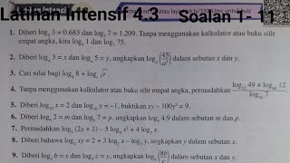 Latihan Intensif 43  Hukum logarithma  Darab bahagi dan kuasa  Menentukan nilai logarithma [upl. by Eclud]