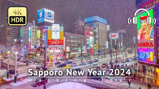 Japan  Snowy Sapporo New Year 2024 Walking Tour 4KHDRBinaural [upl. by Kara]