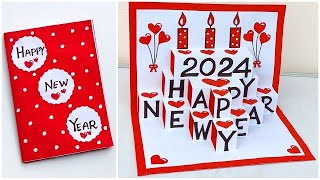 DIY Happy New Year greeting card 2024  New year 3D pop up card  How to make new year card [upl. by Aivatnahs]