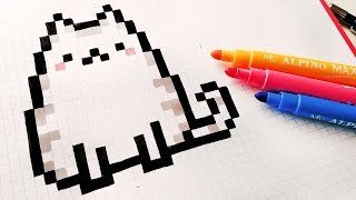 Handmade Pixel Art  How To Draw a Kawaii Cat pixelart [upl. by Staw]