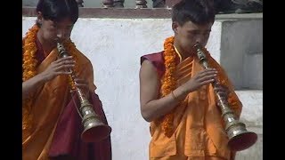 Tibetan Buddhist ritual orchestra and lama dance Marpha Nepal [upl. by Eittap]