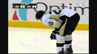 Penguins vs Islanders  2nd Line Brawl  Trevor Gillies ellbows Eric Tangradi  February 11th 2011 [upl. by Koralie]