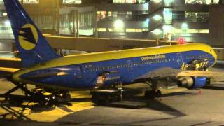 Aero Svit AepoCbit Ukrainian Airlines 767 at Terminal 4 JFK at night by jonfromqueens [upl. by Clabo]