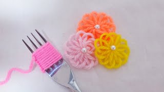 Super Easy Woolen Flower Making for Beginners  Hand Embroidery Amazing Trick  Wool Thread Design [upl. by Tnilk]