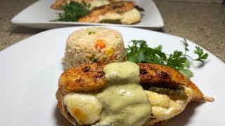 HOW TO MAKE STUFFED CHICKEN  POBLANO PEPPER amp CHEESE [upl. by Amlev112]