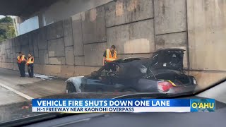 Vehicle fire on H1 Freeway causes delays near Kaonohi Street overpass [upl. by Merrily64]