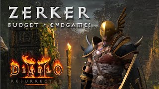 Mighty Zerker Barb  Budget Build amp Endgame Diablo 2 Resurrected Character Guide [upl. by Misab]