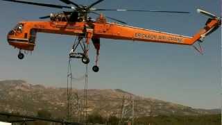 Aircrane Lifting A Bridge of a high line transmission lattice tower [upl. by Leigh]