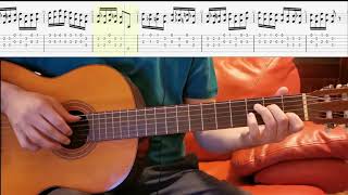 🎸 Fernando Sor  Study in D minor tutorial TAB  beginer version 30 bpm [upl. by Kelvin]