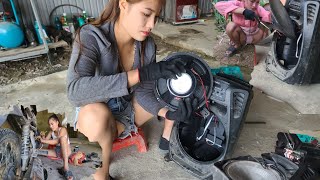 Mobile repair girl goes door to door to help fix broken motorbikes happy moments with pets [upl. by Doti]