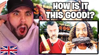 Brit Reacts to Brits Try Terry Blacks BBQ For The First Time In Texas [upl. by Aibat98]