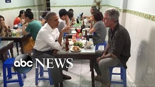 Obama Enjoys Noodles With Anthony Bourdain During Historic Trip to Vietnam [upl. by Schmidt]