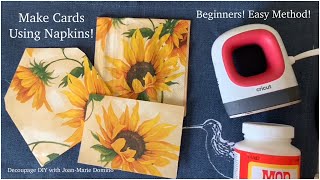 How to make cards with napkins  AMAZING “new” tip  Beginners  “Ironon” Plastic Wrap amp Mod Podge [upl. by Nyra200]