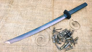 WOOTZ steel from rusty springsForging a WAKIZASHI sword [upl. by Merrie]