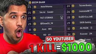 1000 Rs Per Kill Challenge With 50 Youtubers 🤑 [upl. by Refeinnej]