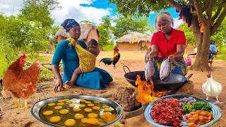 African village life cooking Village food Roasted Mango Chicken stew with ugali for breakfast [upl. by Seniag]