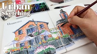 Urban Sketching Charming Storefronts Easy Watercolour [upl. by Ardnola]