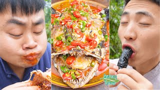 Anglerfish with Spicy Chili amp Spicy Squid Sausage  TikTok Funny Mukbang  Songsong and Ermao [upl. by Sitoel]