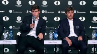 World Chess Championship 2016 Carlsen v Karjakin Tiebreak  Press conference 1 [upl. by Hubble]