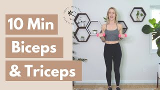 10 Minute BEGINNER Bicep and Tricep Workout With Light Weights At Home [upl. by Anialeh598]