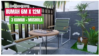 Kalo kamu mau desain rumah 6x12 1 lantai bs 3 kamar  mushola tapi tetap luas video ini jawabannya [upl. by Htide]