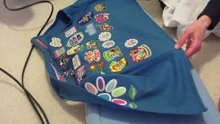 Ironing on Girl Scout Badges [upl. by Aderb320]