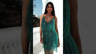 Jovani 61883 Teal Fringe Spaghetti Strap Cocktail Dress [upl. by Shaughn]