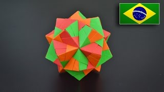 Origami Icosaedro Triangular Sonobe 30 peças  Instruções em Português BR [upl. by Pentha]