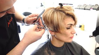 STACKED BLONDE PIXIE BOB CUT  AMAZING SHORT HAIRCUT [upl. by Colwin]