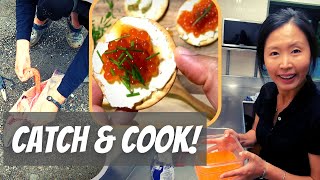 Tasty Salmon Caviar Recipe  How to prepare Japanese Ikura from freshly caught salmon [upl. by Llerod]