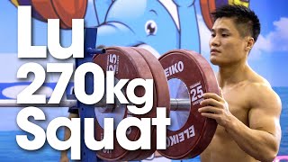 Lu Xiaojun 270kg  595lbs Squat at 2019 World Weightlifting Championships Training Hall [upl. by Narut]