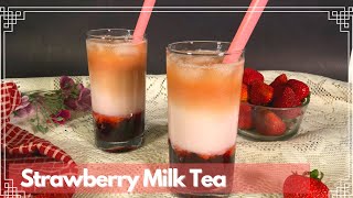 Strawberry Milk Tea Recipe  Iced Milk Tea Recipe at Home [upl. by Adiazteb]