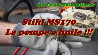 Stihl Ms170  Problème de graissage  Démontage pompe a huile [upl. by Aisile962]