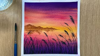 Watercolor Painting for Beginners  Easy Sunset Watercolor Tutorial Step by Step [upl. by Bechler]