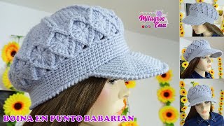 Como tejer la Boina N° 29 a crochet con Visera para mujer en punto Bavarian o rombo en relieve [upl. by Naihr]