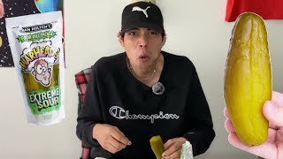 WARHEADS EXTREME SOUR PICKLE CHALLENGE Failed [upl. by Neiviv269]