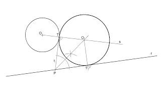 Circunferencia tangente a una recta y a otra circunferencia en un punto de tangencia dado  CRP [upl. by Ardnasela756]