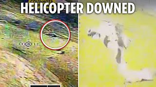 Moment Ukrainian drone brings down Russian Mi28 Havoc attack helicopter as Putin airbase blitzed [upl. by Hyacinthie]