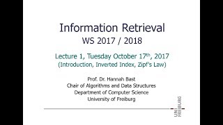 Information Retrieval WS 1718 Lecture 1 Introduction Inverted Index Zipfs Law [upl. by Aholah]