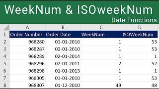 Excel WeekNum and ISOWeekNum Functions [upl. by Maxy562]