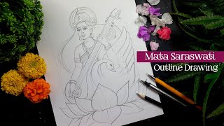 Mata Saraswati Drawing  Saraswati Mata Drawing Very Easy Step Freehand Mata Saraswati Drawing [upl. by Nayt860]