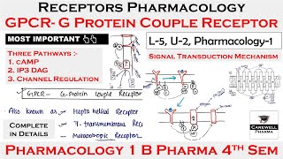 GPCR  G Protein Couple Receptors  cAMP IP3DAG Channel  L5 U2  Pharmacology 4th Semester [upl. by Otes]