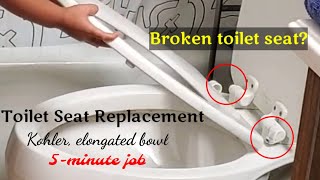 Toilet seat replacement  Kohler elongated bowl  quick and easy [upl. by Myrna712]