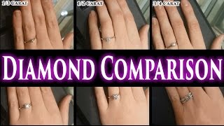 1 Carat Diamond Ring on Finger Hand 2 Ct Size Comparison 12 15 3 05 Price Engagement Rings Buy [upl. by Wehtam167]