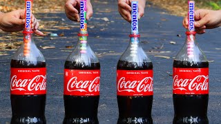 Experiment Coca Cola vs 4 Different Mentos Flavor  Strawberry Mint Orange and Rainbow Mentos [upl. by Benedicto]