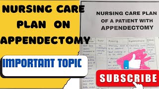 NURSING CARE PLAN ON APPENDECTOMY APPENDECTOMY NURSING CARE PLAN APPENDECTOMY [upl. by Nyrrat]