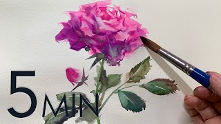 Eng sub 5min Easy Watercolor  Rose flower [upl. by Jenn]